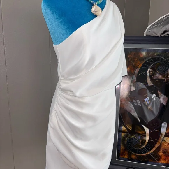 DO+BE White One Shoulder Sheath Dress for Brides - Picture 3 of 11